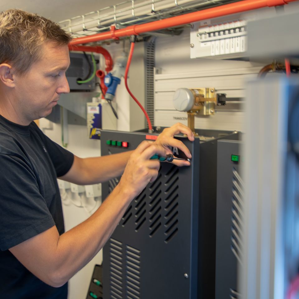 Terma Engineer giving support on a radar tranciever on Bornholm in Denmark.